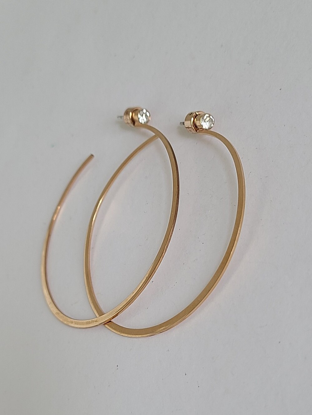 Michael KORS Whisper Large Minimalist Rose Gold Rhinestone Open Hoop Earrings